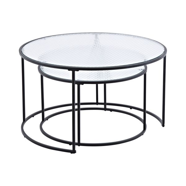 Imagine Twin Sofa Tables ø80+ø60 - Black / Pressed Glass