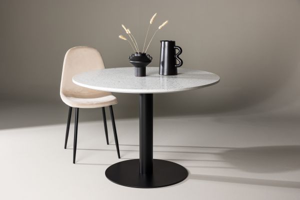 Imagine Masa de dining Razzia 106cm - Terazzo alb / Negru