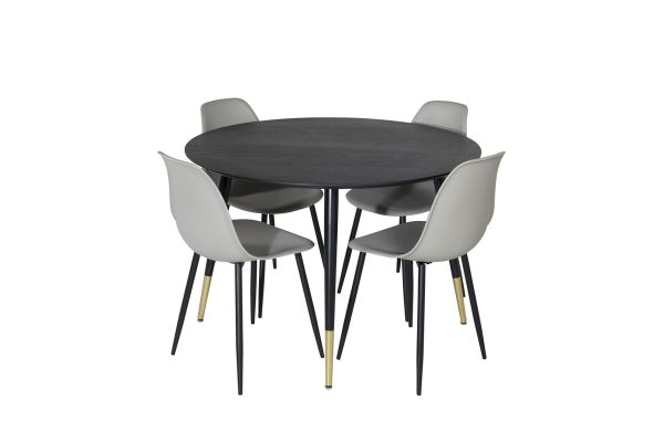 Imagine Masa de dining Dipp - 115cm - Furnir negru / picioare negre cu aramă