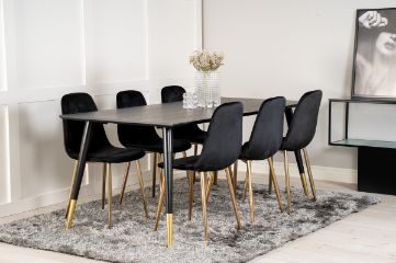 Imagine Masa de dining Dipp - 180*90cm - Furnir negru / picioare negre cu alama dipp