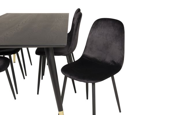 Imagine Masa de dining Dipp - 180*90cm - Furnir negru / picioare negre cu alama dipp