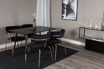 Imagine Masa de dining Dipp - 120 cm - Furnir negru - Picioare negre cu placaj de alama dipp