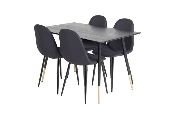 Imagine Masa de dining Dipp - 120 cm - Furnir negru - Picioare negre cu placaj de alama dipp