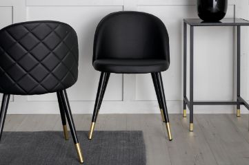 Imagine Setul de 2 scaune pentru dining Velvet cu detaliu in metal brass si cusaturi in spate - Negru / PU