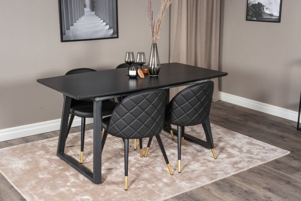 Imagine Setul de 2 scaune pentru dining Velvet cu detaliu in metal brass si cusaturi in spate - Negru / PU