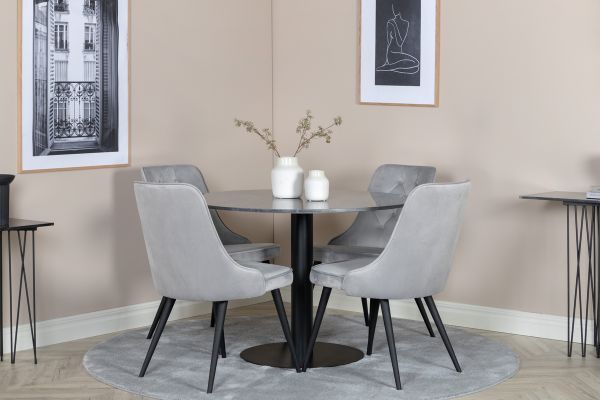 Imagine Masa de dining Estelle rotunda 106cm marmură gri / picioare negre