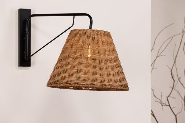 Imagine Vă rugăm să traduceți complet: Stala Wall Lamp - Negru / Ratan Natural