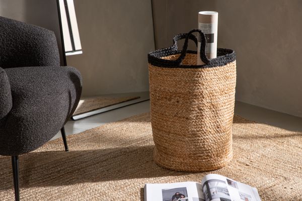 Imagine Decorați-vă casa în mod practic și modern cu un coș frumos din seria Pune Jute - 50*ø35- -Rotund-Natural/Negru