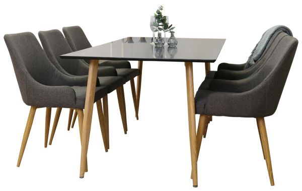 Imagine Masa de dining Polar cu aspect Ek-Look / Negru - 180*90*H75 +Plaza - Scaun de dining - Gri inchis _6