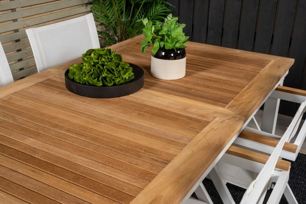 Imagine Panama - Masă - 160/240*90 - Aluminiu Alb/Teak+Mexic Scaun de Masă (stivuibil) - Alb / T