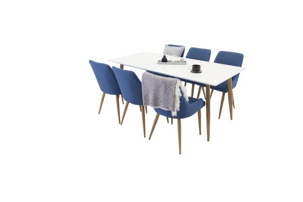 Imagine Polar Matbord - Ek-Look / Vit- 180*90*H75 +Plaza - Dining chair - Blue / Oak _6