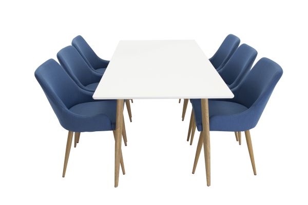 Imagine Polar Matbord - Ek-Look / Vit- 180*90*H75 +Plaza - Dining chair - Blue / Oak _6