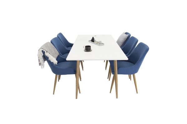 Imagine Polar Matbord - Ek-Look / Vit- 180*90*H75 +Plaza - Dining chair - Blue / Oak _6