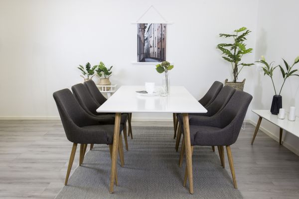 Imagine Polar Matbord - Ek-Look / Vit- 180*90*H75 +Plaza - Dining chair - Dark grey _6