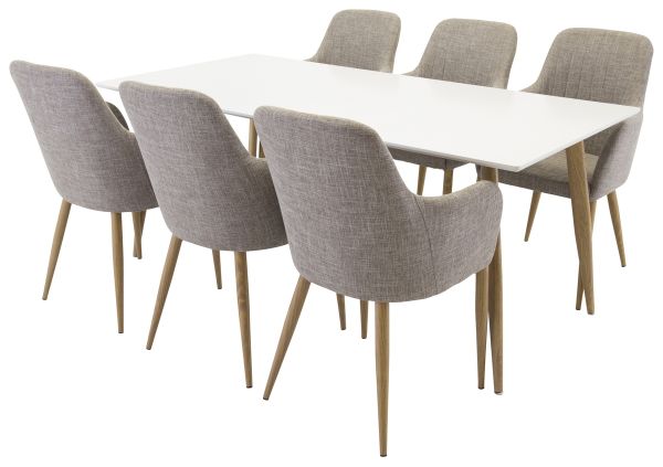 Imagine Masa de dining Polar - Ek-Look / Alb - 180*90*H75 + Scaun de dining Comfort - Stejar/Gri deschis _6