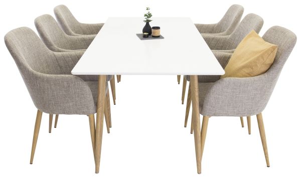 Imagine Masa de dining Polar - Ek-Look / Alb - 180*90*H75 + Scaun de dining Comfort - Stejar/Gri deschis _6