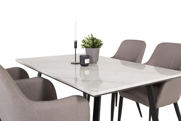 Imagine Masa de dining Estelle 140*90 - Marmură albă / Picioare negre + Scaun Comfort gri polar - Picioare negre _4