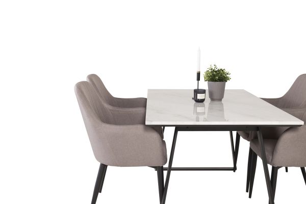 Imagine Masa de dining Estelle 140*90 - Marmură albă / Picioare negre + Scaun Comfort gri polar - Picioare negre _4