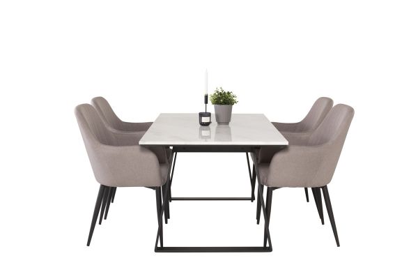 Imagine Masa de dining Estelle 140*90 - Marmură albă / Picioare negre + Scaun Comfort gri polar - Picioare negre _4