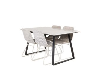 Imagine Masa de dining Estelle 140*90 - Marmur alb / Picioare negre + Scaun de dining Cirebon - W