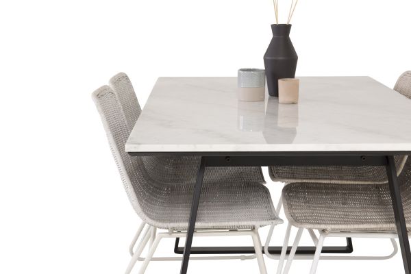 Imagine Masa de dining Estelle 140*90 - Marmur alb / Picioare negre + Scaun de dining Cirebon - W