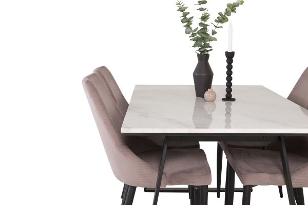 Set masa dining 140 cm alb Estelle cu 4 scaune