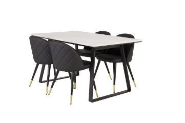 Imagine Traduceți complet Tabel de dining Estelle 140*90 - Marmură albă / picioare negre + scaune de dining Velvet - bronz