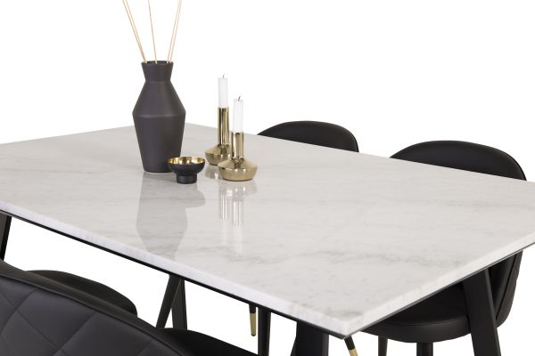 Imagine Traduceți complet Tabel de dining Estelle 140*90 - Marmură albă / picioare negre + scaune de dining Velvet - bronz