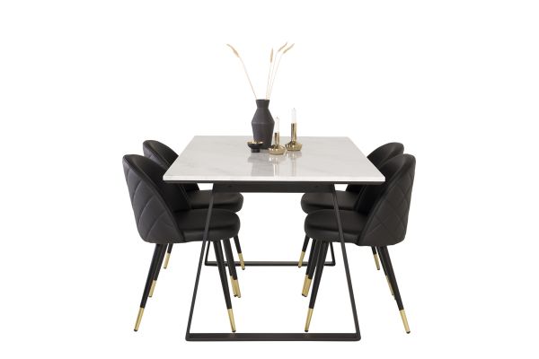 Imagine Traduceți complet Tabel de dining Estelle 140*90 - Marmură albă / picioare negre + scaune de dining Velvet - bronz