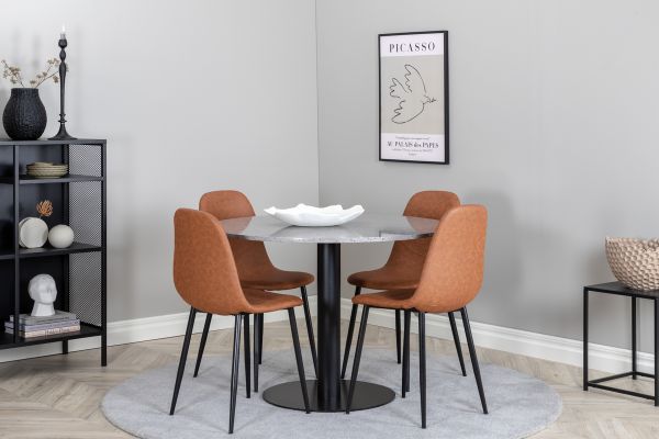 Imagine Vă rugăm să traduceți complet:	Razzia Dining Table 106cm - Grey Terazzo / Black+Polar Matstol - Schwarz / Braun P