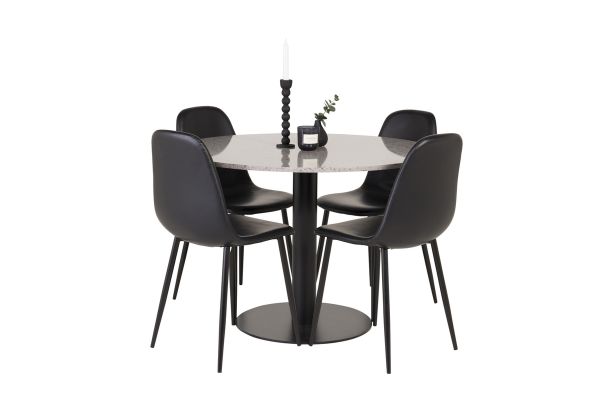 Imagine Masa de dining Razzia 106cm - Gri Terazzo / Negru + Scaun Polar - Negru / Negru