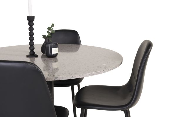 Imagine Masa de dining Razzia 106cm - Gri Terazzo / Negru + Scaun Polar - Negru / Negru