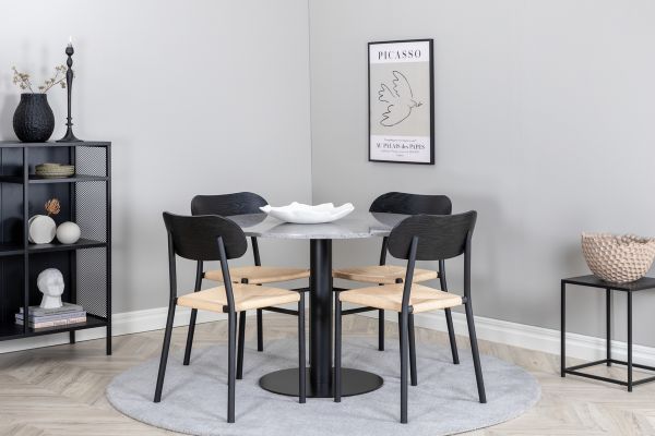 Imagine Vă rugăm să traduceți complet Razzia Dining Table 106cm -Grey Terazzo / Black +Polly Dining Chair - Black / Nature _4