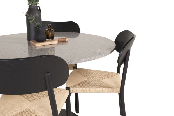 Imagine Vă rugăm să traduceți complet Razzia Dining Table 106cm -Grey Terazzo / Black +Polly Dining Chair - Black / Nature _4