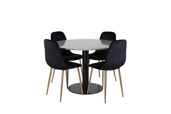 Imagine Razzia Dining Table 106cm - Grey Terazzo / Black+Polar Matstol - Matt Mässing / Svart Sammet_4