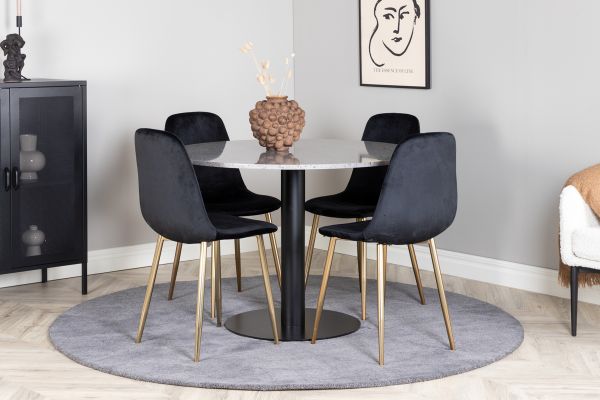 Imagine Razzia Dining Table 106cm - Grey Terazzo / Black+Polar Matstol - Matt Mässing / Svart Sammet_4