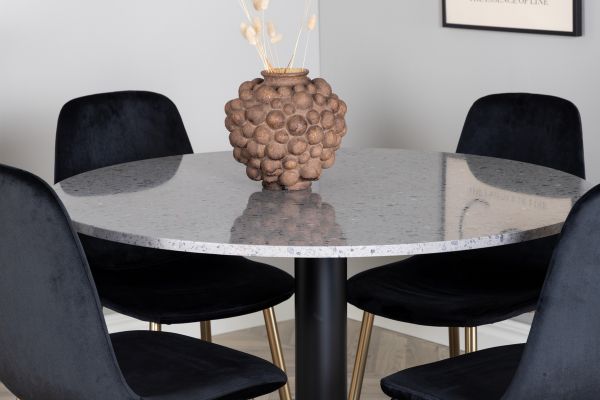 Imagine Razzia Dining Table 106cm - Grey Terazzo / Black+Polar Matstol - Matt Mässing / Svart Sammet_4