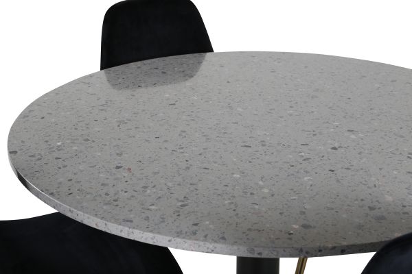 Imagine Razzia Dining Table 106cm - Grey Terazzo / Black+Polar Matstol - Matt Mässing / Svart Sammet_4