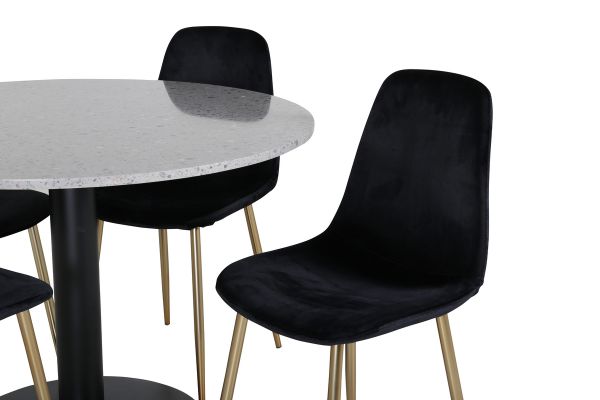 Imagine Razzia Dining Table 106cm - Grey Terazzo / Black+Polar Matstol - Matt Mässing / Svart Sammet_4