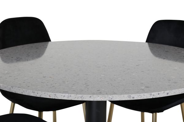 Imagine Razzia Dining Table 106cm - Grey Terazzo / Black+Polar Matstol - Matt Mässing / Svart Sammet_4