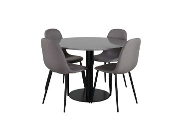 Imagine Masa de dining Razzia de 106cm - Terazzo gri / Negru + 4 scaune Polar - Gri cu picioare negre