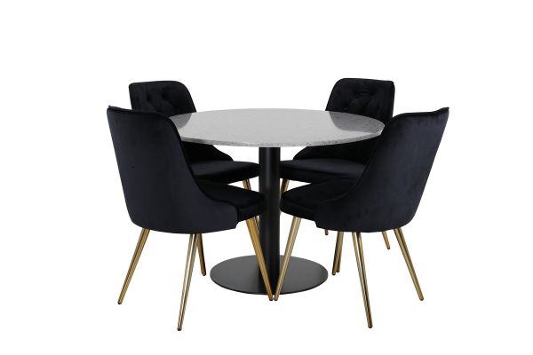 Imagine Masa de dining Razzia de 106 cm - Terazzo gri / Negru + Scaun de dining Velvet Lyx - Oțel inoxidabil mat / Catifea neagră_4