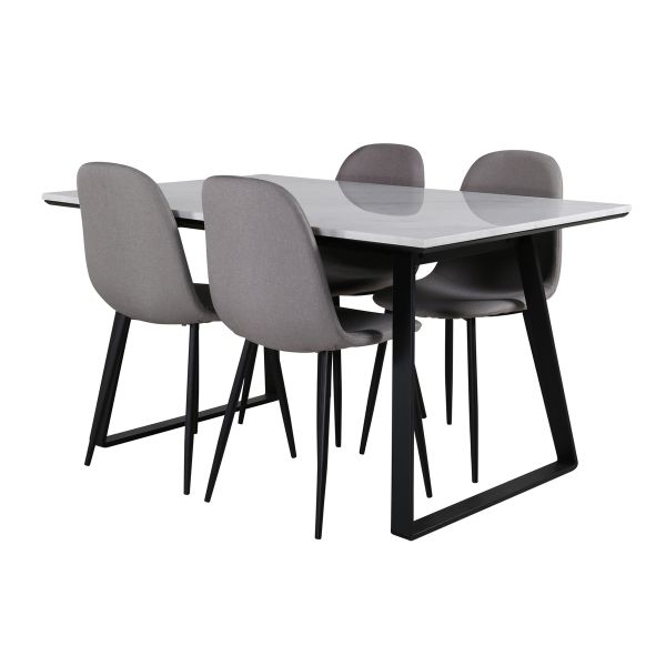 Imagine Masa de dining Estelle 140*90 - Marmura Albă / Picioare Negre + Scaun Polar - Gri material Negru _4