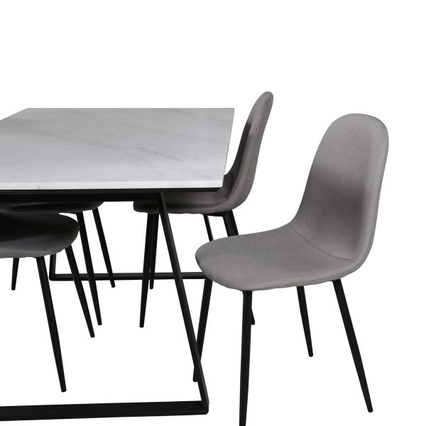 Imagine Masa de dining Estelle 140*90 - Marmura Albă / Picioare Negre + Scaun Polar - Gri material Negru _4