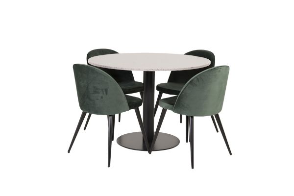 Imagine Masa de dining Razzia 106cm - Terazzo gri / Negru + Catifea scaun - Negru / Musgo