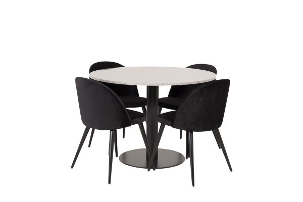 Imagine Masa de dining Razzia 106cm - Terazzo gri / Negru+Stoler Matstol - Negru / Negru