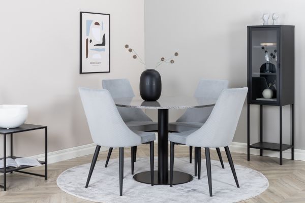 Imagine Razzia Dining Table 106cm -Grey Terazzo / Black +Leone Dining Chair - Black Legs / Light Grey Corduroy _4