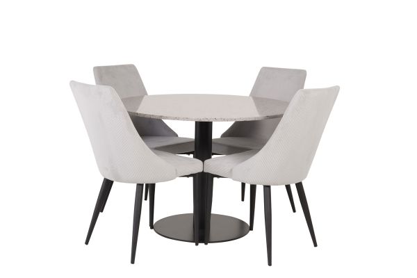 Imagine Razzia Dining Table 106cm -Grey Terazzo / Black +Leone Dining Chair - Black Legs / Light Grey Corduroy _4