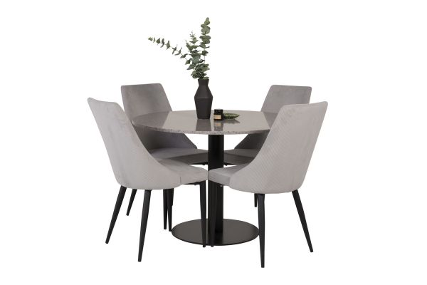 Imagine Razzia Dining Table 106cm -Grey Terazzo / Black +Leone Dining Chair - Black Legs / Light Grey Corduroy _4