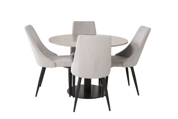 Imagine Razzia Dining Table 106cm -Grey Terazzo / Black +Leone Dining Chair - Black Legs / Light Grey Corduroy _4